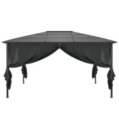 VidaXL Prieel Met Gordijn 4x3x2,6 Cm Aluminium Zwart -Exporteren Tuin Verge Winkel 1000001196 0103