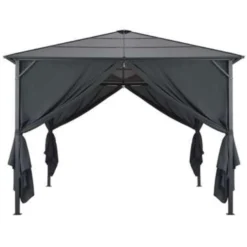 VidaXL Prieel Met Gordijn 3x3 M Aluminium Zwart -Exporteren Tuin Verge Winkel 1000001222 0103