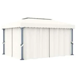 VidaXL Prieel Met Gordijn 4x3 M Aluminium Crèmewit