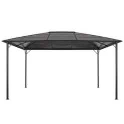 VidaXL Prieel Met Dak 4x3x2,6 M Aluminium Zwart -Exporteren Tuin Verge Winkel 1000001321 0102