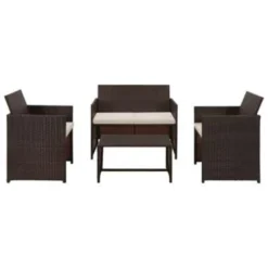 VidaXL 4-delige Loungeset Met Kussens Poly Rattan Bruin