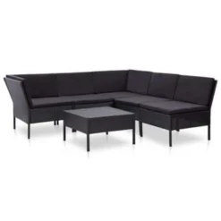 VidaXL 6-delige Loungeset Met Kussens Poly Rattan Zwart