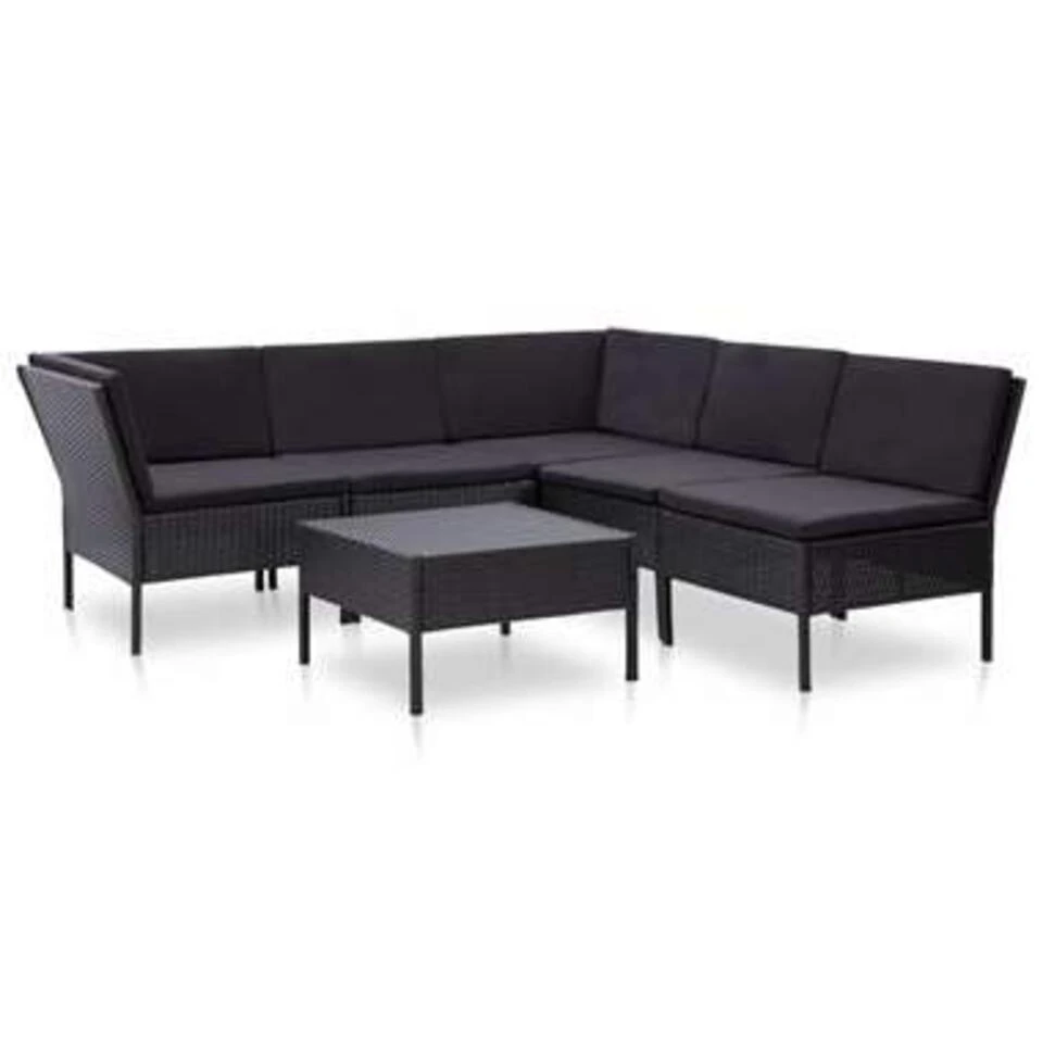 VidaXL 6-delige Loungeset Met Kussens Poly Rattan Zwart 1 VidaXL 6-delige Loungeset Met Kussens Poly Rattan Zwart
