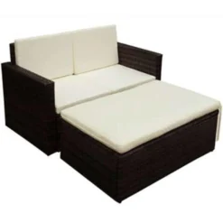 VidaXL 2-delige Loungeset Met Kussens Poly Rattan Bruin