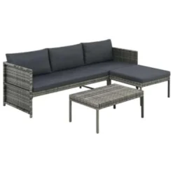 VidaXL 3-delige Loungeset Met Kussens Poly Rattan Grijs 180x58x58 Cm