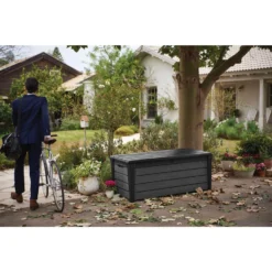 Keter Brushwood Opbergbox - 455L - 145x69,7x60,3cm - Grafiet -Exporteren Tuin Verge Winkel 1000008950 0102