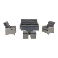 VDG Verstelbare Loungeset Hollywood Met Bijzetkrukjes- White Grey