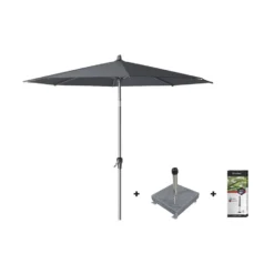 Platinum Riva Stokparasol 3 M. Rond - Antraciet Met Voet En Hoes