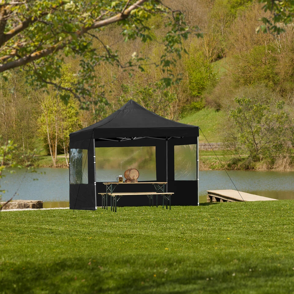 Tectake - Partytent 3x3 M. Opvouwbaar -4 Wanden -zwart 2 Tectake - Partytent 3x3 M. Opvouwbaar -4 Wanden -zwart - Afbeelding 2