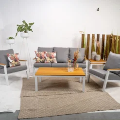 Donnan Loungeset Aluminium/bamboo - Aluminium - Wit -Exporteren Tuin Verge Winkel 1000094358 0102