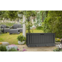 Keter Kentwood Opbergbox - 128x53.6x59 Cm - 350 L - Grafiet -Exporteren Tuin Verge Winkel 1338980648 0102