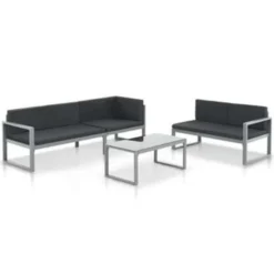 VidaXL 3-delige Loungeset Met Kussens Aluminium Zwart