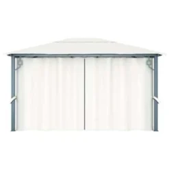 VidaXL Prieel Met Gordijn 400x300 Cm Aluminium Crème -Exporteren Tuin Verge Winkel 2dfb26a998e049e8a0a6b139abc42c27