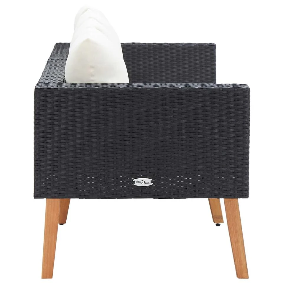 VidaXL Tuinbank 2-zits Met Kussens Poly Rattan Zwart 2 VidaXL Tuinbank 2-zits Met Kussens Poly Rattan Zwart - Afbeelding 2