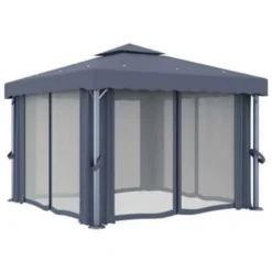 VidaXL Prieel Met Gordijn 3x3 M Aluminium Antraciet -Exporteren Tuin Verge Winkel a54567d2802341bfb61235152a79c6f2