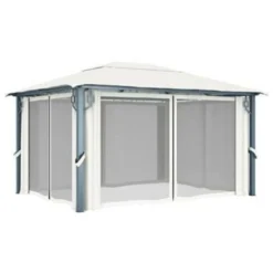 VidaXL Prieel Met Gordijn 400x300 Cm Aluminium Crème -Exporteren Tuin Verge Winkel ba6645c903914404ac7e197b9c0213f4