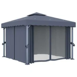 VidaXL Prieel Met Gordijn 3x3 M Aluminium Antraciet -Exporteren Tuin Verge Winkel ca51b2e4a4d147aab4d58dc444913195